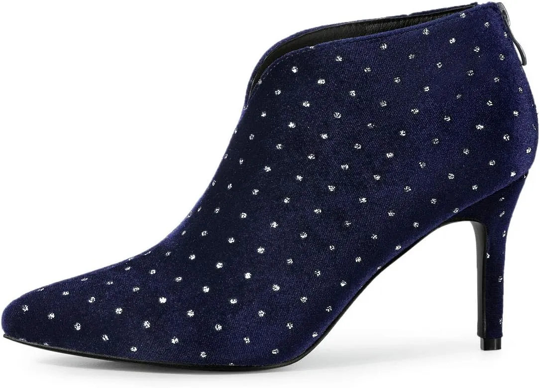 Allegra K Women's V Cutout Pointed Toe Heel Ankle Boots