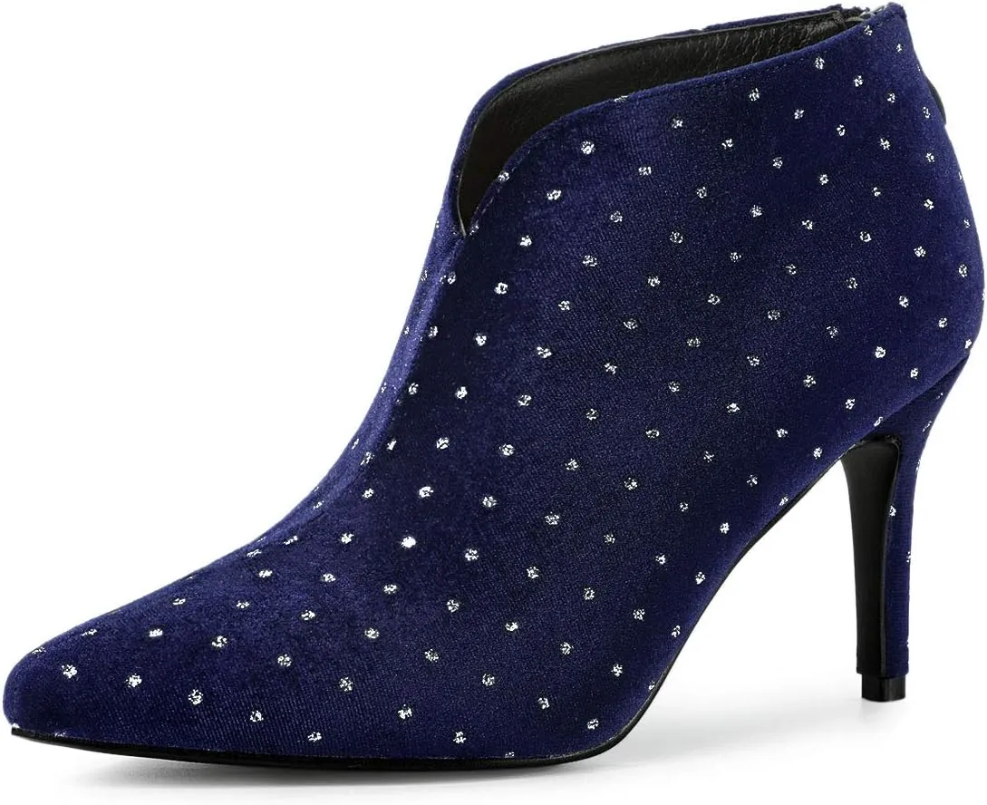 Allegra K Women's V Cutout Pointed Toe Heel Ankle Boots