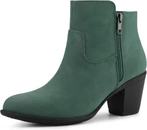 Allegra K Women's's Low Chunky Heel Side Zipper Ankle Booties