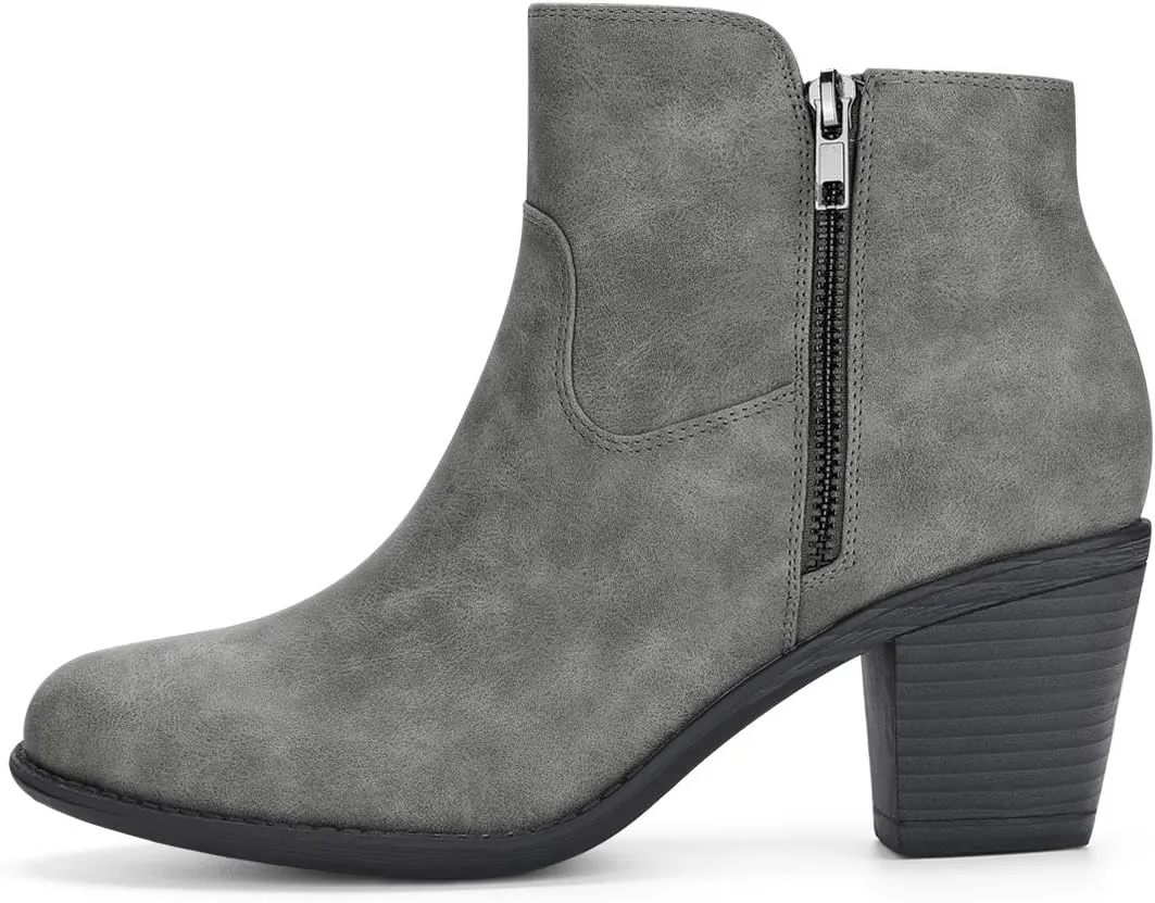 Allegra K Women's's Low Chunky Heel Side Zipper Ankle Booties