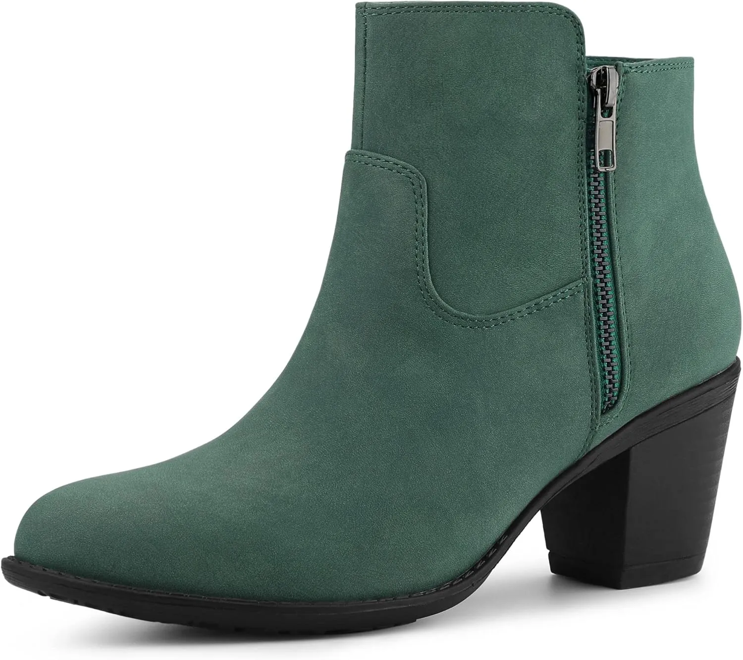 Allegra K Women's's Low Chunky Heel Side Zipper Ankle Booties