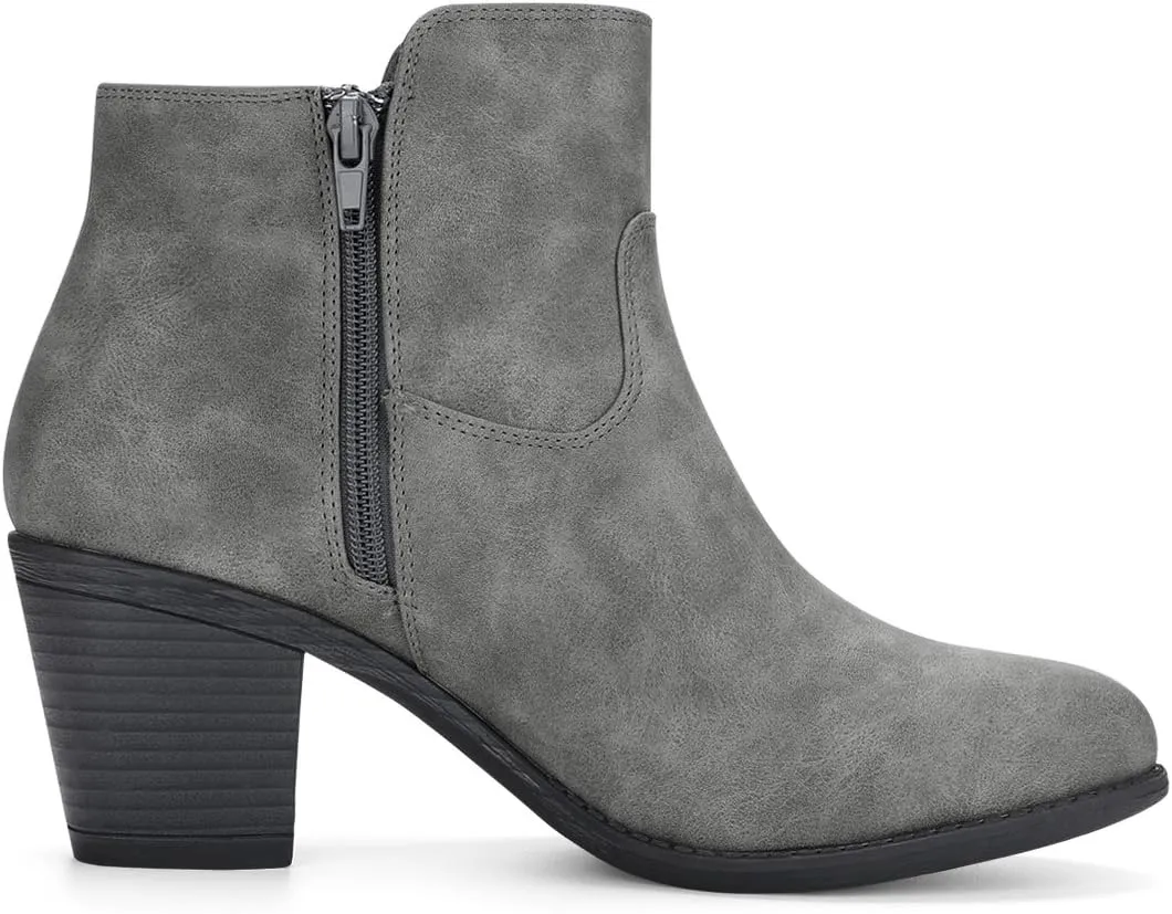 Allegra K Women's's Low Chunky Heel Side Zipper Ankle Booties