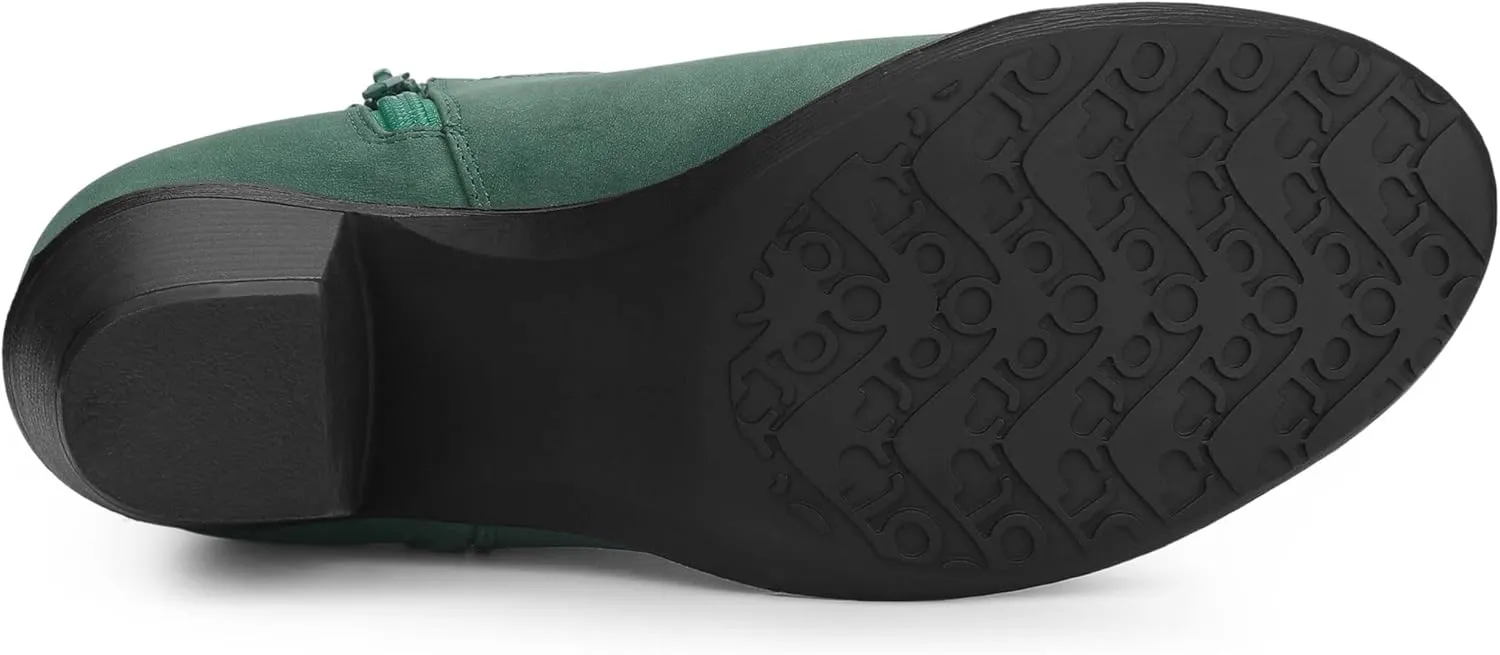 Allegra K Women's's Low Chunky Heel Side Zipper Ankle Booties