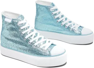 ALTOCIS Glitter Platform Fashion Sneakers,Sparkly Bling Mid Calf Sneaker for Women,Cute Comfortable Platform High Top Sneakers