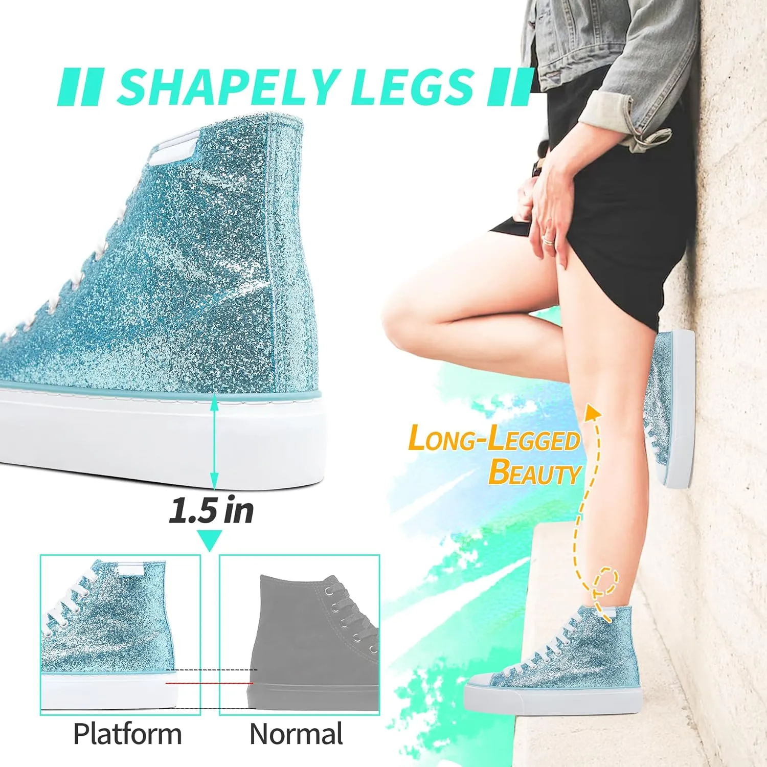 ALTOCIS Glitter Platform Fashion Sneakers,Sparkly Bling Mid Calf Sneaker for Women,Cute Comfortable Platform High Top Sneakers
