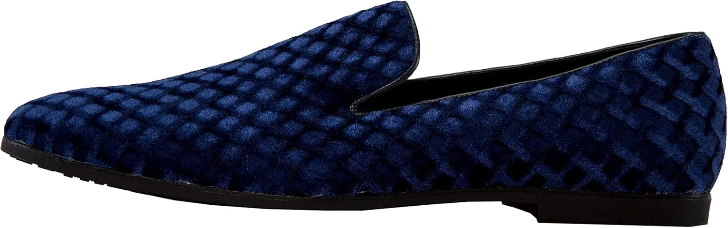 Amali Fishman Men’s Dress Shoes Plush Velvet with a Quilted Design Slip-on Driver Shoes for Men Velvet Loafers The Original Smoking Men Tuxedo Slipper Shoes