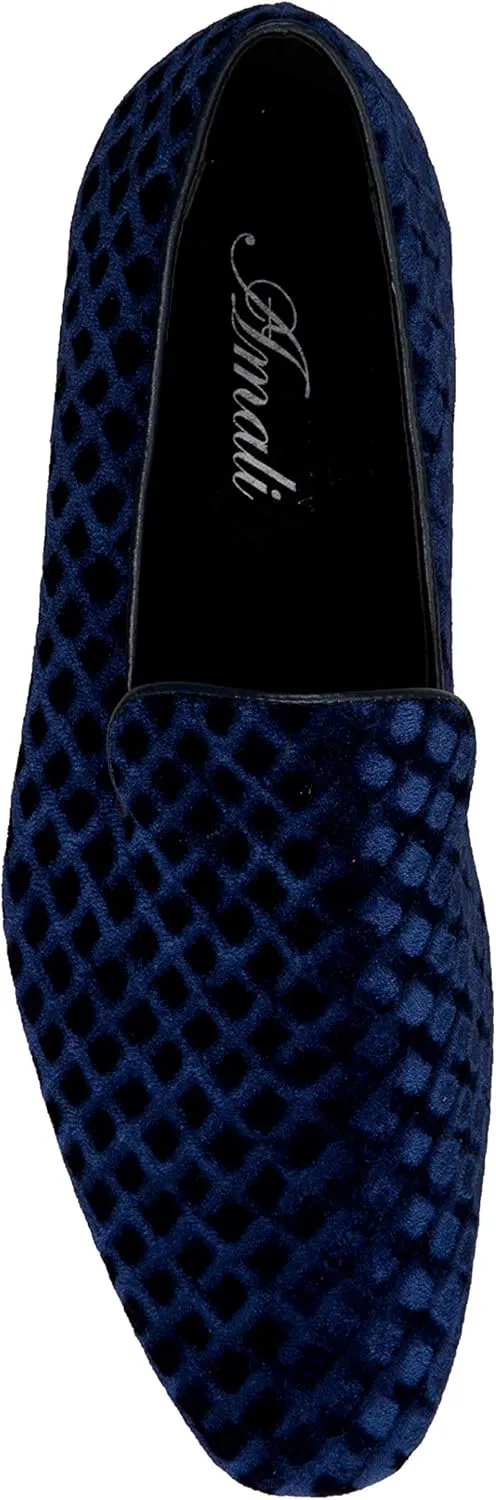 Amali Fishman Men’s Dress Shoes Plush Velvet with a Quilted Design Slip-on Driver Shoes for Men Velvet Loafers The Original Smoking Men Tuxedo Slipper Shoes