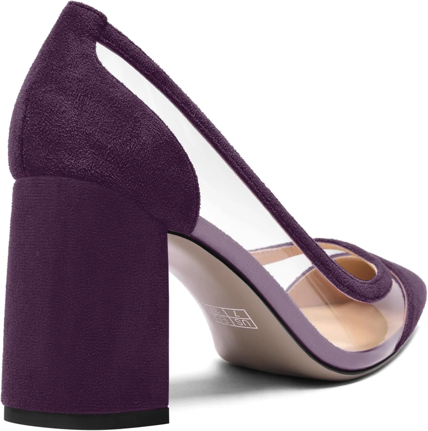 AMBELIGHT Womens Suede Dress PVC Pointed Toe Solid Slip On Office Block High Heel Pumps Shoes 3.3 Inch