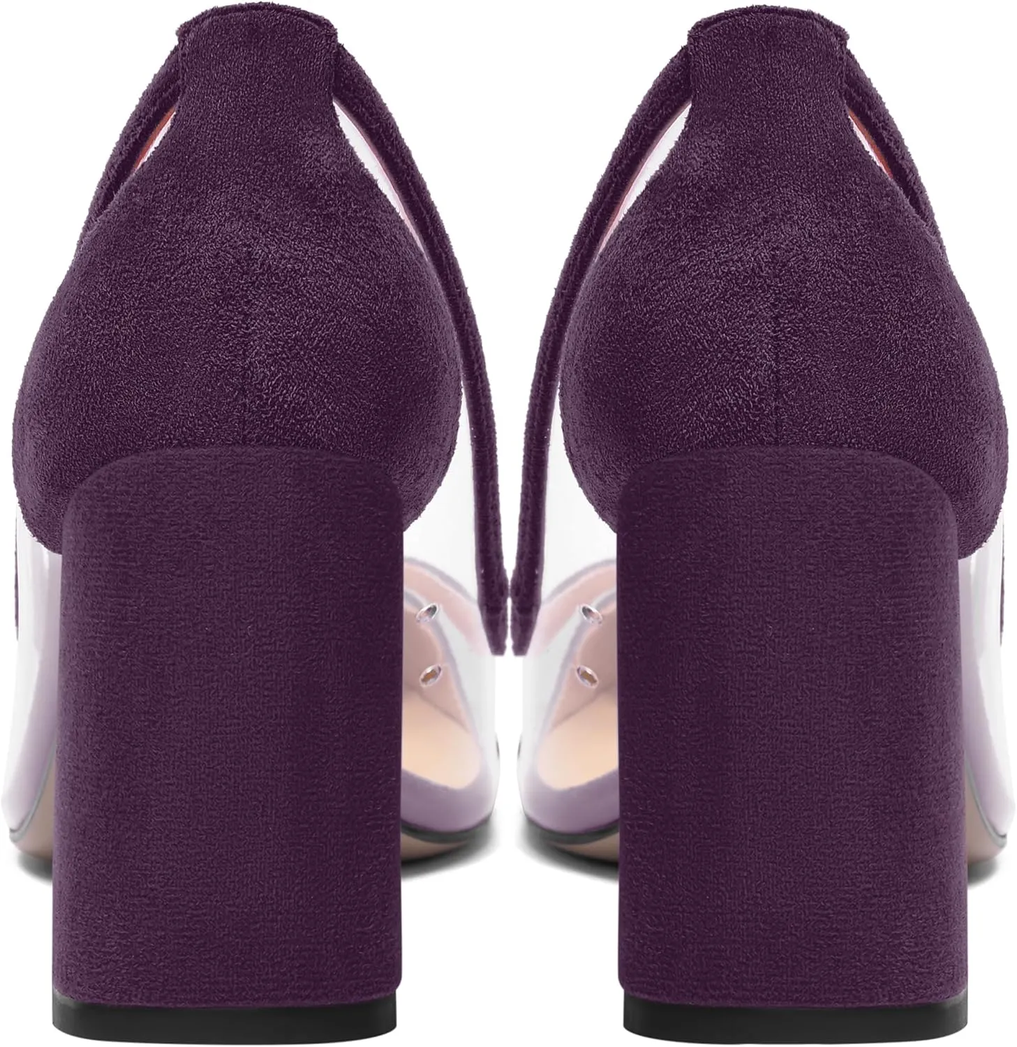 AMBELIGHT Womens Suede Dress PVC Pointed Toe Solid Slip On Office Block High Heel Pumps Shoes 3.3 Inch