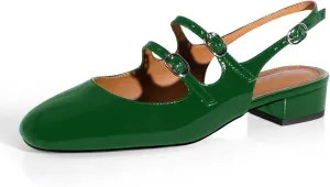 anteikira Women's Round Toe Slingback Flats Closed Toe Double Strap Mary Jane Flats for Women 1 Inch Heel Dress Shoes Low Heel Causal Work Office Pumps for Women Size 5.5-12US