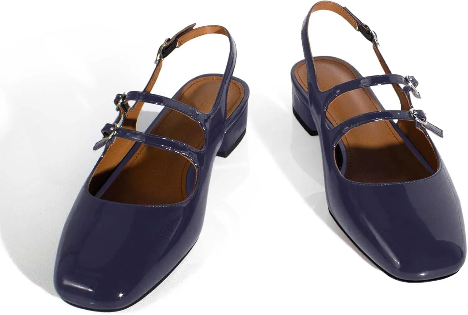 anteikira Women's Round Toe Slingback Flats Closed Toe Double Strap Mary Jane Flats for Women 1 Inch Heel Dress Shoes Low Heel Causal Work Office Pumps for Women Size 5.5-12US