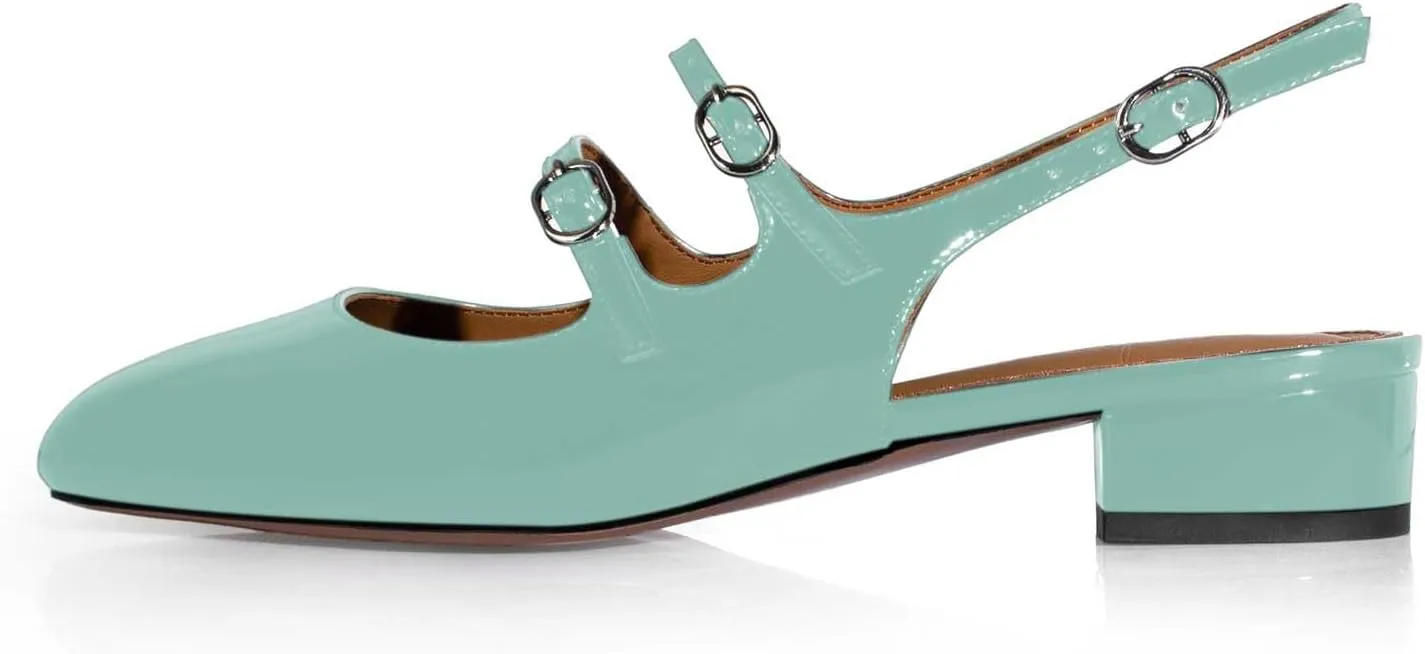 anteikira Women's Round Toe Slingback Flats Closed Toe Double Strap Mary Jane Flats for Women 1 Inch Heel Dress Shoes Low Heel Causal Work Office Pumps for Women Size 5.5-12US