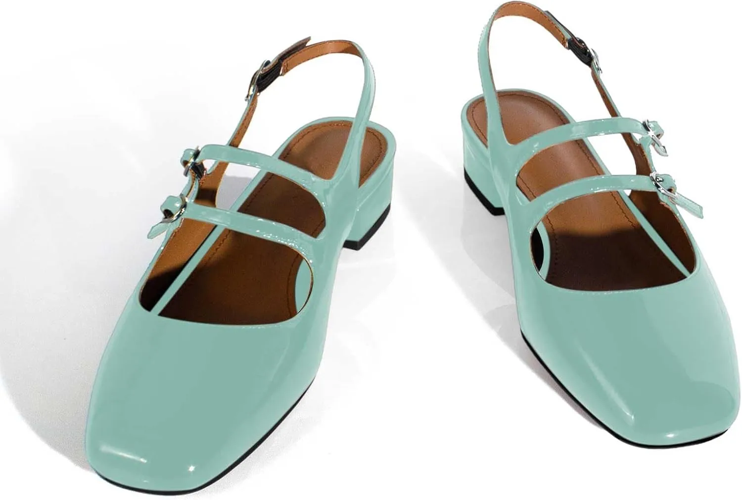 anteikira Women's Round Toe Slingback Flats Closed Toe Double Strap Mary Jane Flats for Women 1 Inch Heel Dress Shoes Low Heel Causal Work Office Pumps for Women Size 5.5-12US