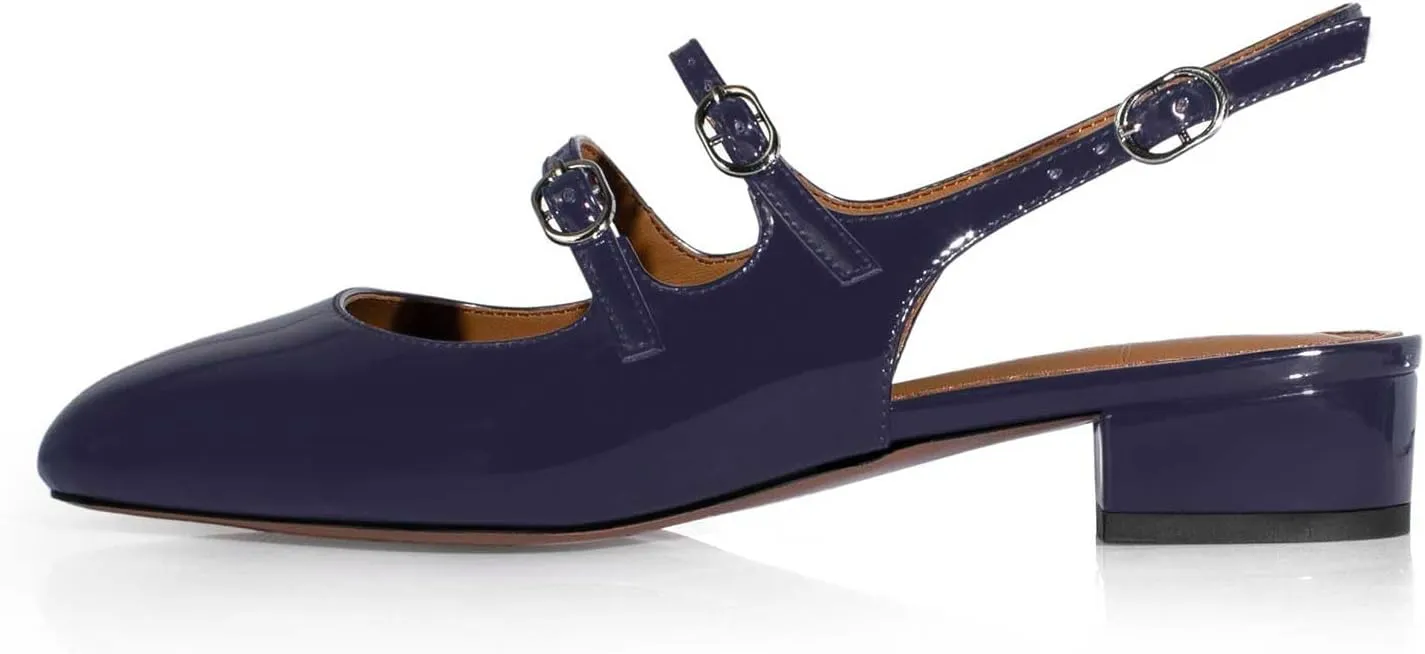 anteikira Women's Round Toe Slingback Flats Closed Toe Double Strap Mary Jane Flats for Women 1 Inch Heel Dress Shoes Low Heel Causal Work Office Pumps for Women Size 5.5-12US
