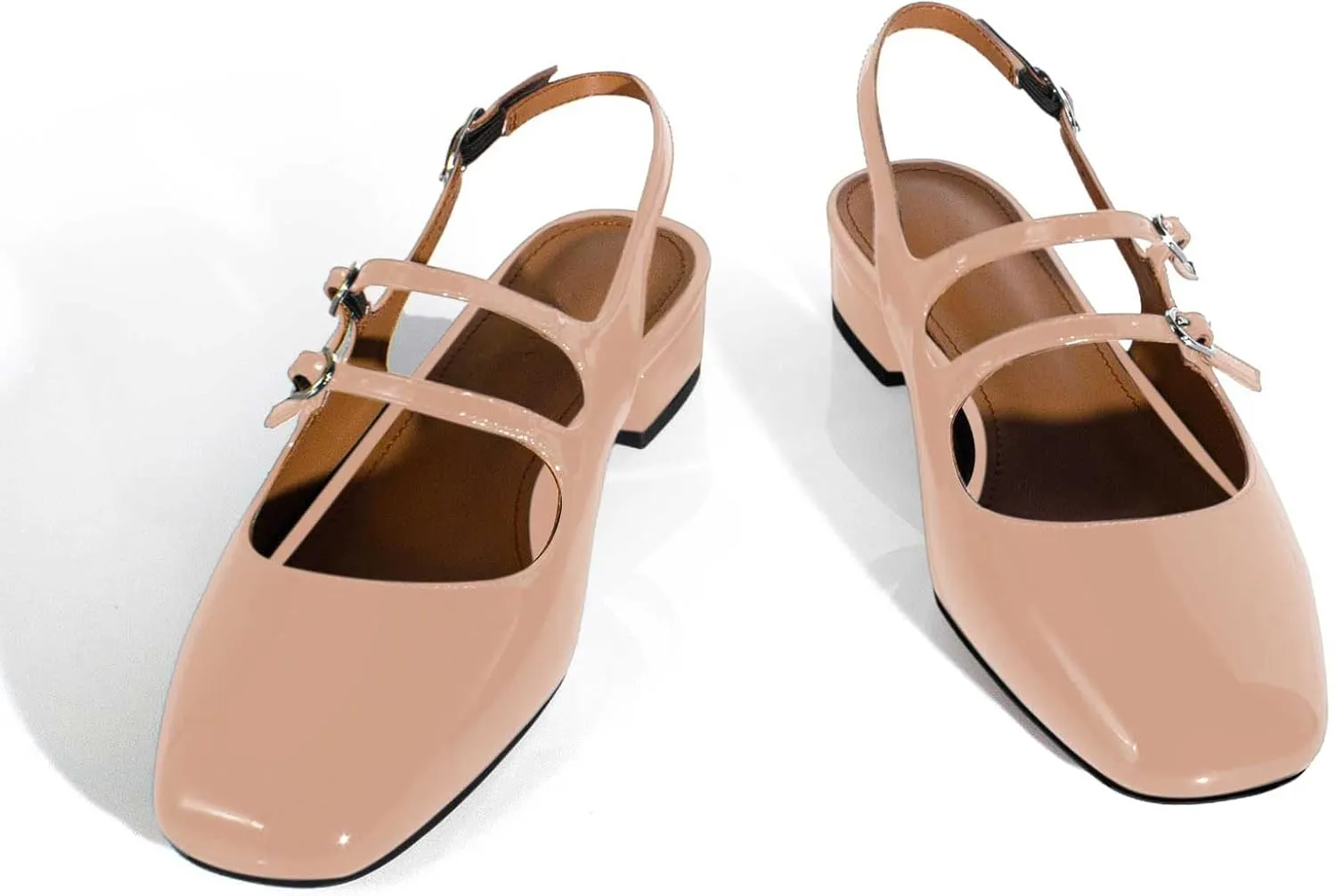 anteikira Women's Round Toe Slingback Flats Closed Toe Double Strap Mary Jane Flats for Women 1 Inch Heel Dress Shoes Low Heel Causal Work Office Pumps for Women Size 5.5-12US