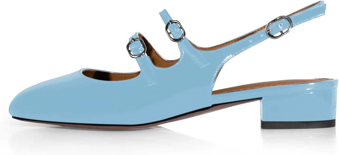 anteikira Women's Round Toe Slingback Flats Closed Toe Double Strap Mary Jane Flats for Women 1 Inch Heel Dress Shoes Low Heel Causal Work Office Pumps for Women Size 5.5-12US