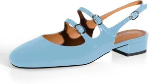 anteikira Women's Round Toe Slingback Flats Closed Toe Double Strap Mary Jane Flats for Women 1 Inch Heel Dress Shoes Low Heel Causal Work Office Pumps for Women Size 5.5-12US
