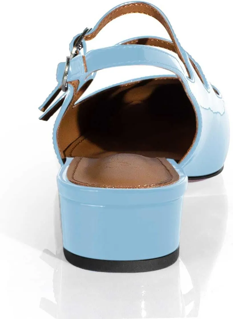 anteikira Women's Round Toe Slingback Flats Closed Toe Double Strap Mary Jane Flats for Women 1 Inch Heel Dress Shoes Low Heel Causal Work Office Pumps for Women Size 5.5-12US
