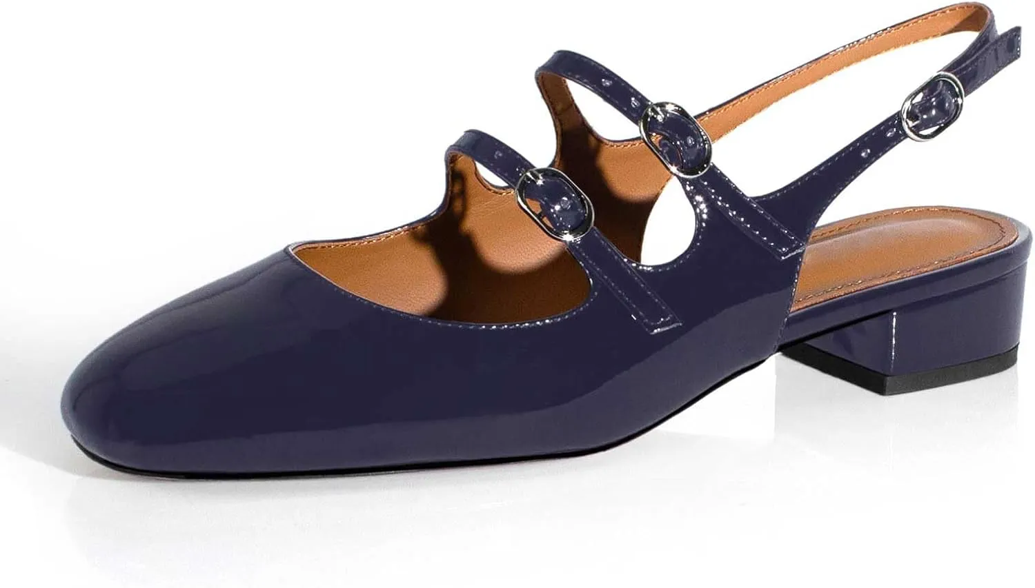 anteikira Women's Round Toe Slingback Flats Closed Toe Double Strap Mary Jane Flats for Women 1 Inch Heel Dress Shoes Low Heel Causal Work Office Pumps for Women Size 5.5-12US
