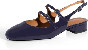 anteikira Women's Round Toe Slingback Flats Closed Toe Double Strap Mary Jane Flats for Women 1 Inch Heel Dress Shoes Low Heel Causal Work Office Pumps for Women Size 5.5-12US