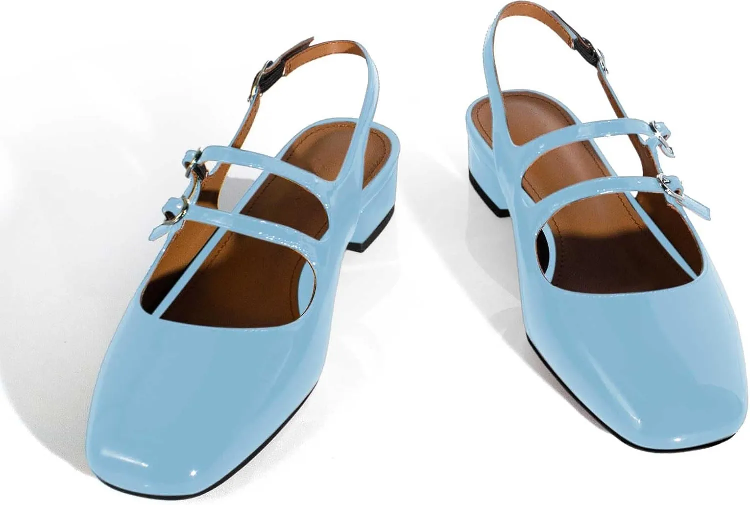 anteikira Women's Round Toe Slingback Flats Closed Toe Double Strap Mary Jane Flats for Women 1 Inch Heel Dress Shoes Low Heel Causal Work Office Pumps for Women Size 5.5-12US