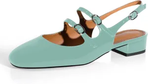 anteikira Women's Round Toe Slingback Flats Closed Toe Double Strap Mary Jane Flats for Women 1 Inch Heel Dress Shoes Low Heel Causal Work Office Pumps for Women Size 5.5-12US