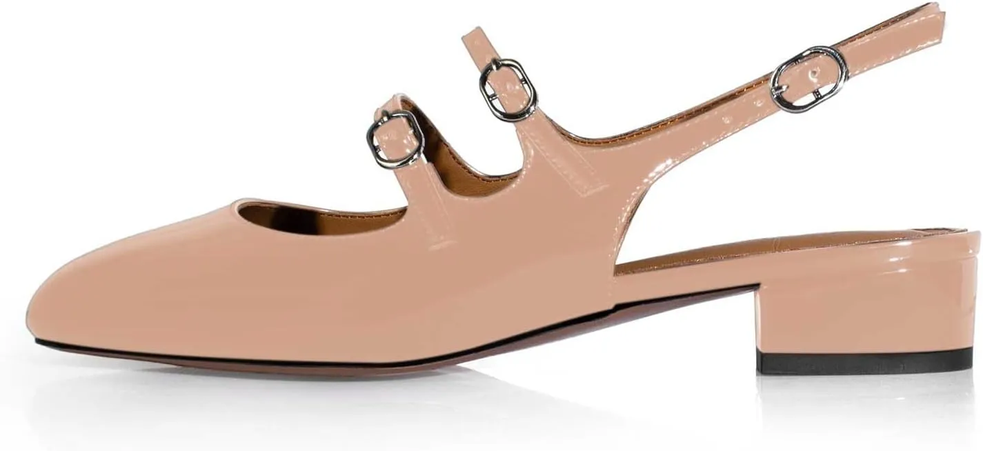 anteikira Women's Round Toe Slingback Flats Closed Toe Double Strap Mary Jane Flats for Women 1 Inch Heel Dress Shoes Low Heel Causal Work Office Pumps for Women Size 5.5-12US