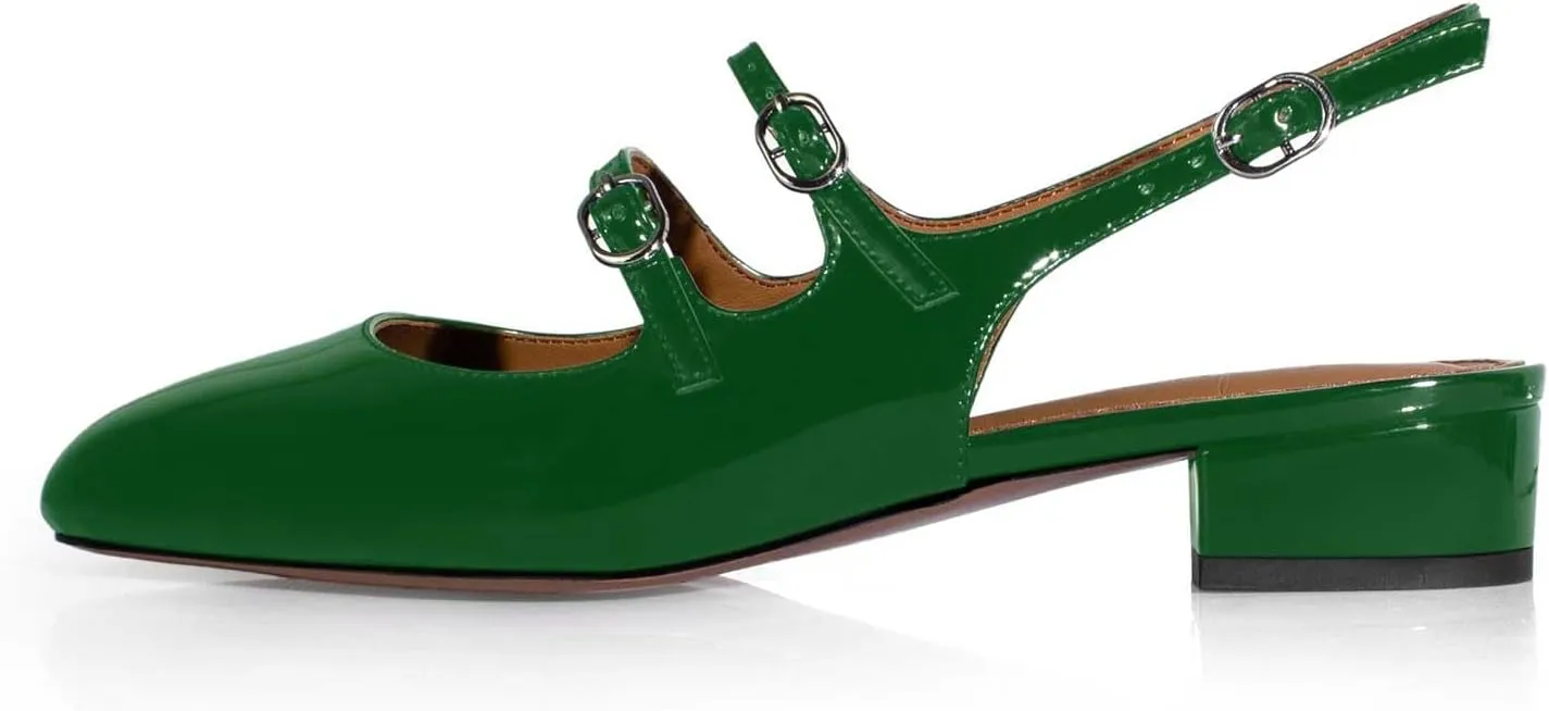 anteikira Women's Round Toe Slingback Flats Closed Toe Double Strap Mary Jane Flats for Women 1 Inch Heel Dress Shoes Low Heel Causal Work Office Pumps for Women Size 5.5-12US