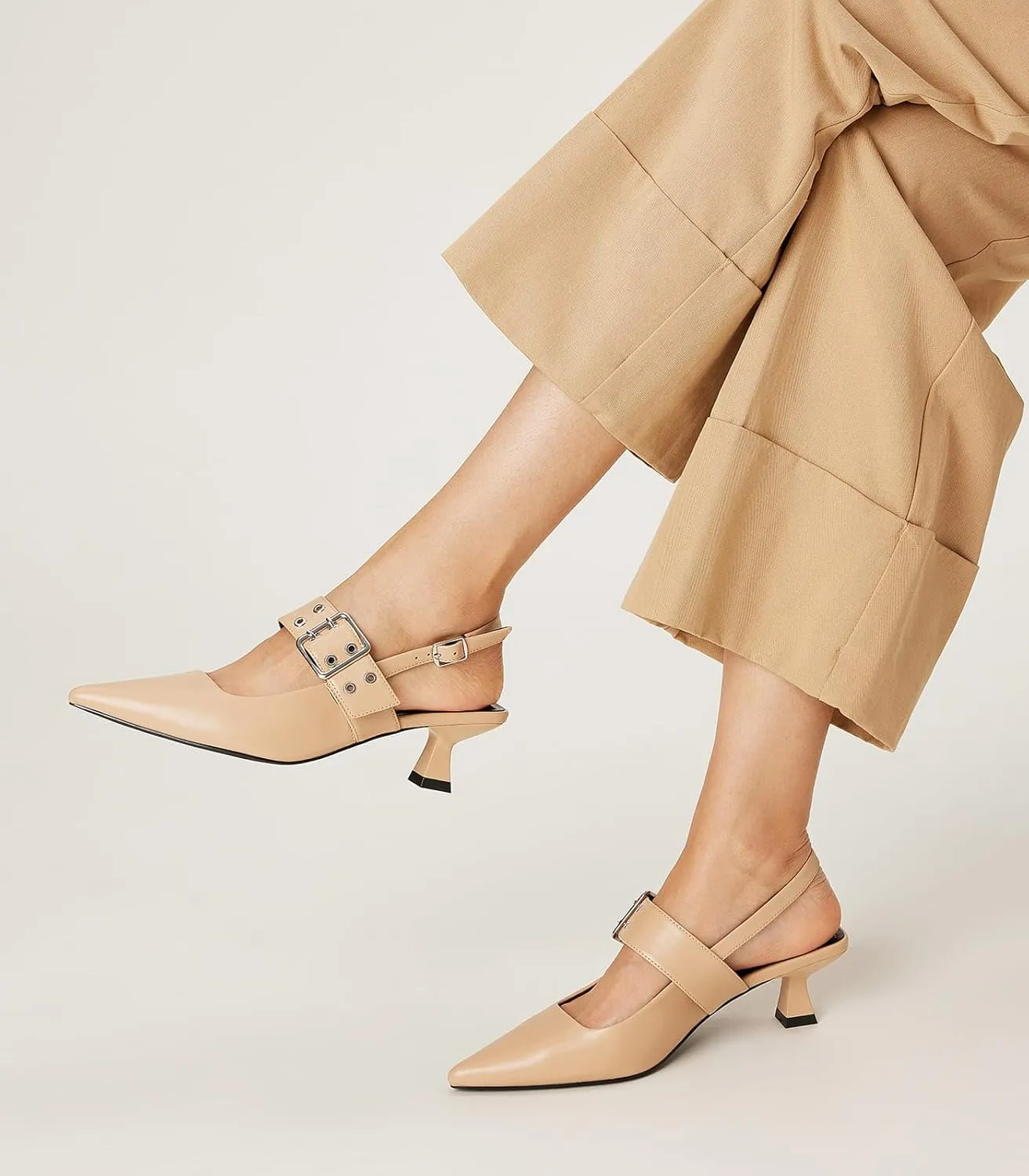 Arromic Kitten Heels for Women Pointed Toe Pumps Mary Jane Low Heel Slingback Heels Punk Style Fashion Shoes for Dating Party Working Dressy