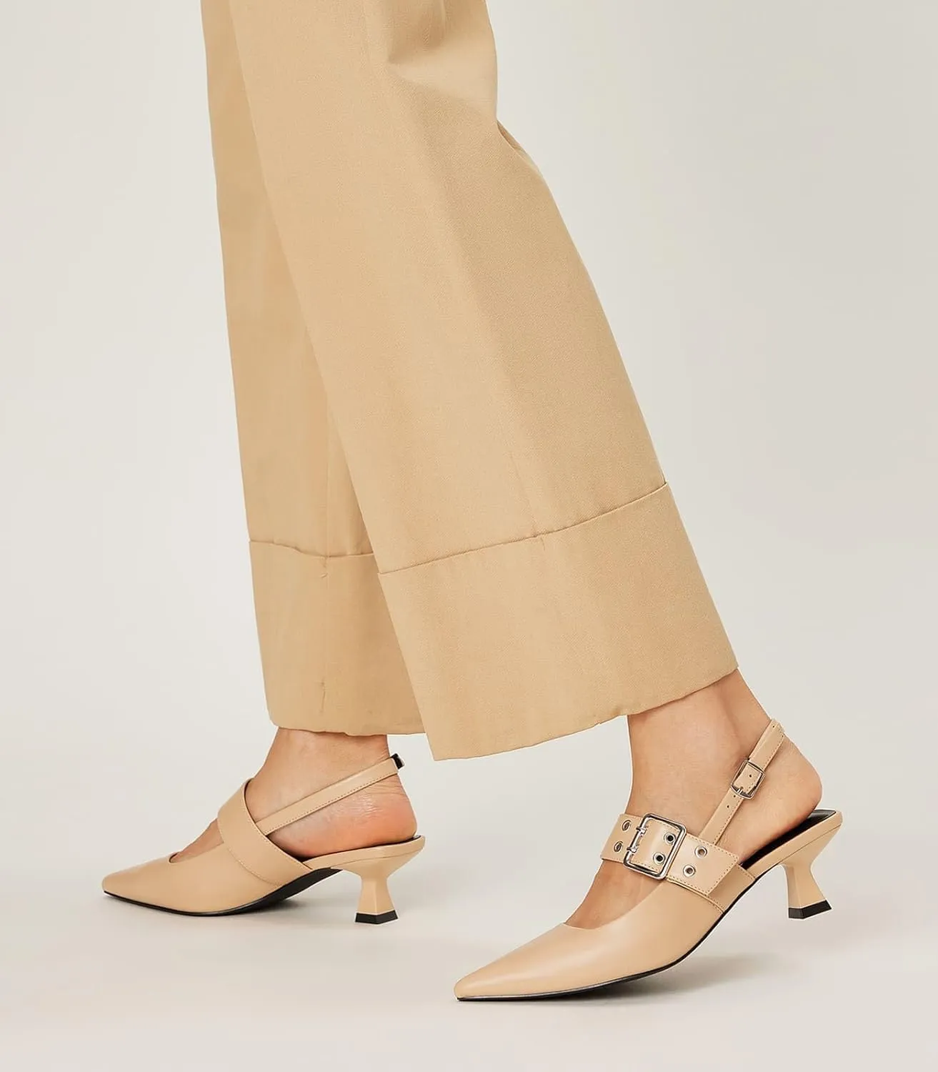 Arromic Kitten Heels for Women Pointed Toe Pumps Mary Jane Low Heel Slingback Heels Punk Style Fashion Shoes for Dating Party Working Dressy