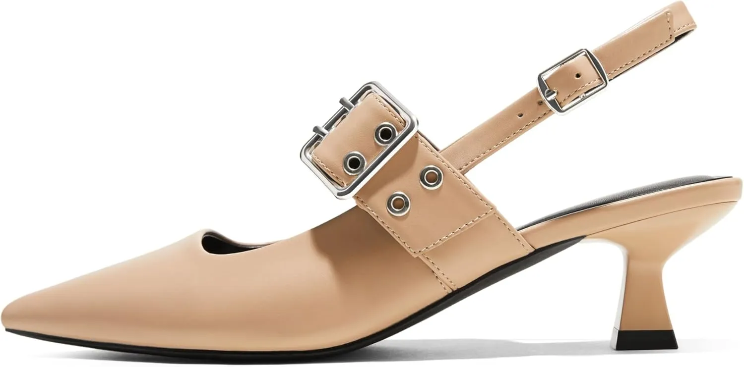 Arromic Kitten Heels for Women Pointed Toe Pumps Mary Jane Low Heel Slingback Heels Punk Style Fashion Shoes for Dating Party Working Dressy
