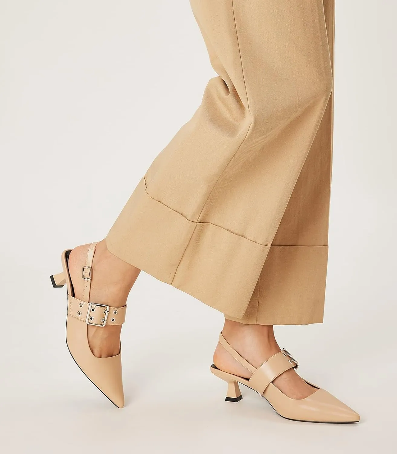 Arromic Kitten Heels for Women Pointed Toe Pumps Mary Jane Low Heel Slingback Heels Punk Style Fashion Shoes for Dating Party Working Dressy