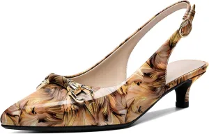 AUMOTED Women Kitten Slingback Low Heel Pumps Pointed Toe with Buckle Bow Ankle Strap Dress Shoes for Office Party Wedding 1.6 Inch