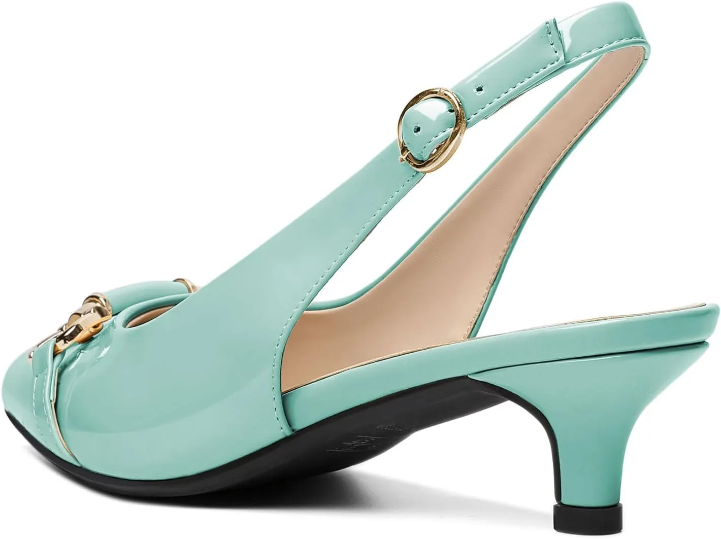AUMOTED Women Kitten Slingback Low Heel Pumps Pointed Toe with Buckle Bow Ankle Strap Dress Shoes for Office Party Wedding 1.6 Inch