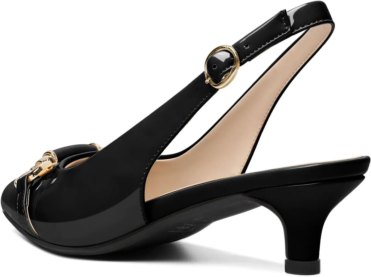 AUMOTED Women Kitten Slingback Low Heel Pumps Pointed Toe with Buckle Bow Ankle Strap Dress Shoes for Office Party Wedding 1.6 Inch