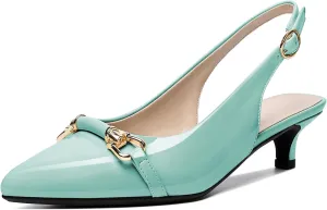 AUMOTED Women Kitten Slingback Low Heel Pumps Pointed Toe with Buckle Bow Ankle Strap Dress Shoes for Office Party Wedding 1.6 Inch