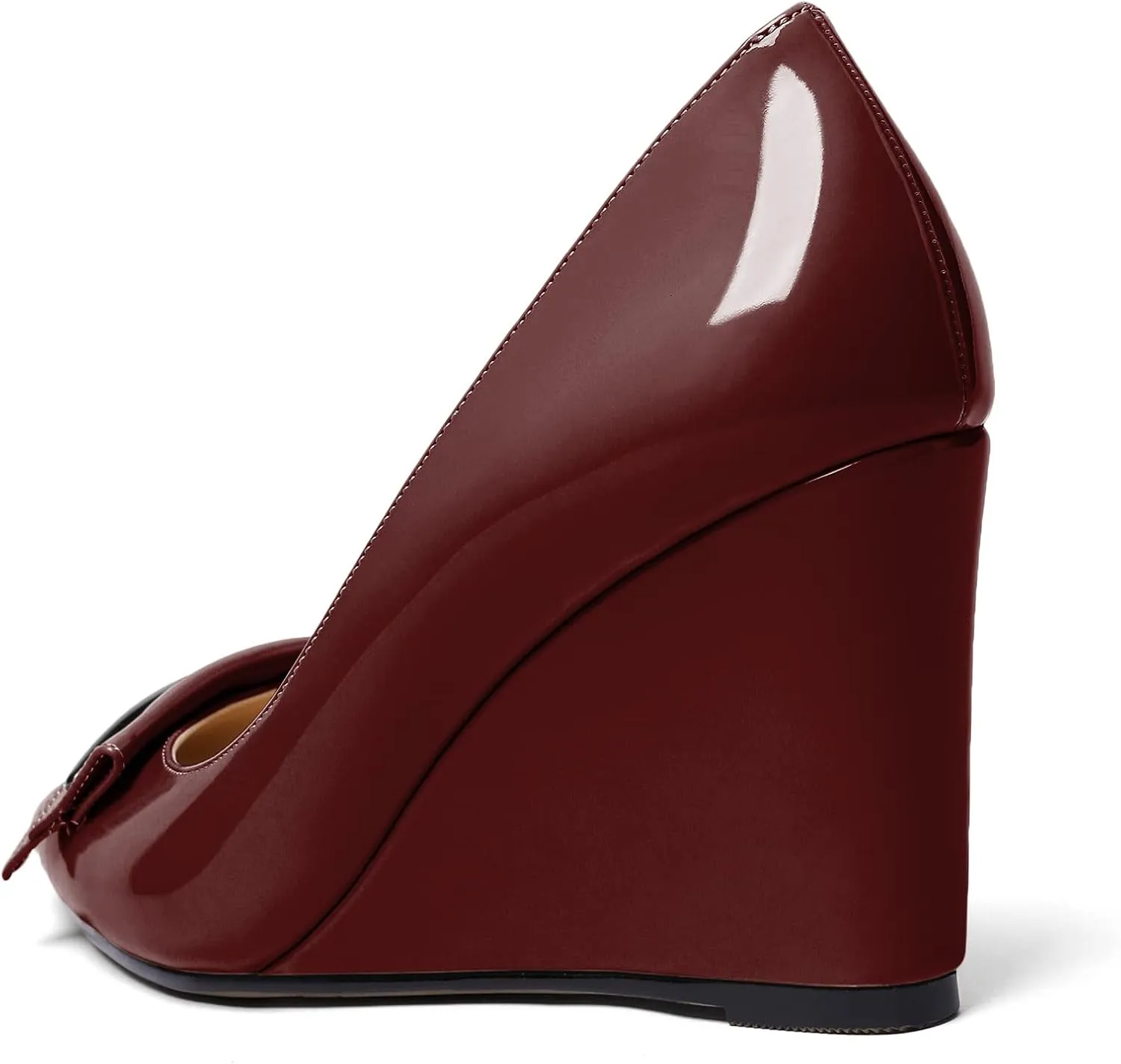 AUMOTED Women Wedge Heels Pumps Pointed Toe Slip on High Heeled Bow Heels Classic Wedge Heel Dress Shoes for Office Wedding Work Evening 3.5 Inches