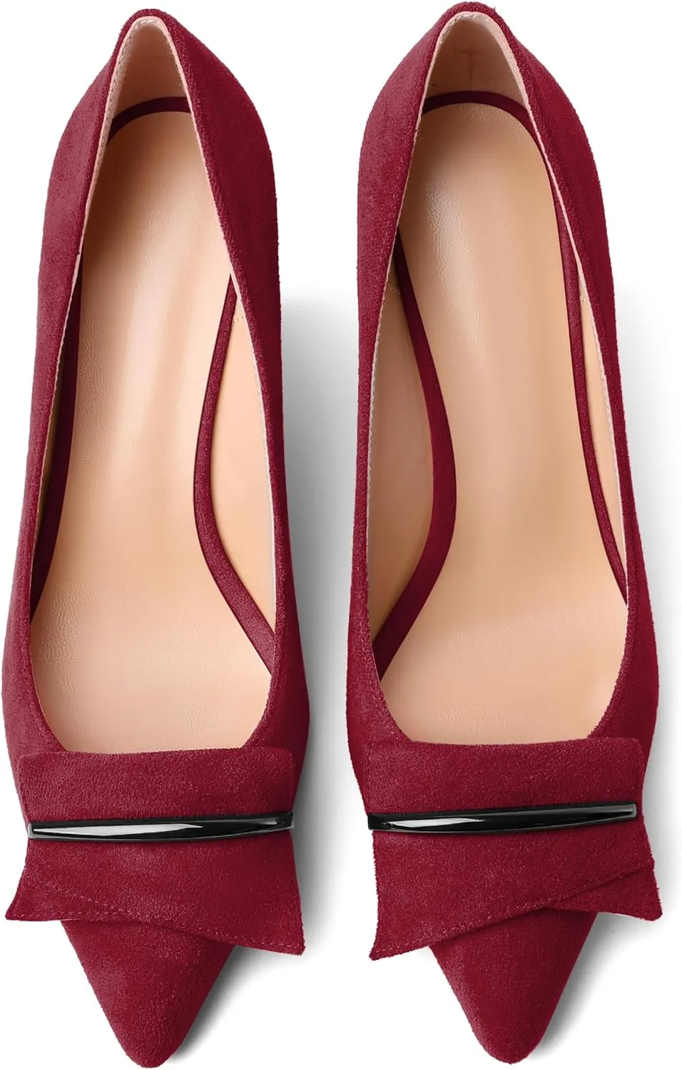 AUMOTED Women Wedge Heels Pumps Pointed Toe Slip on High Heeled Bow Heels Classic Wedge Heel Dress Shoes for Office Wedding Work Evening 3.5 Inches