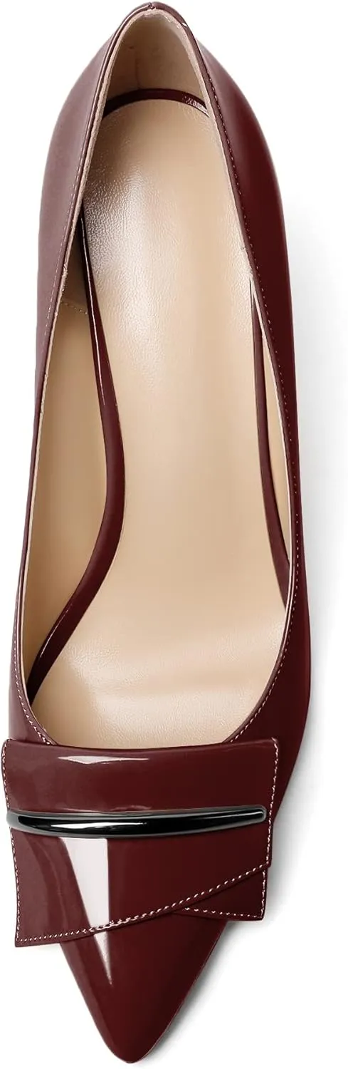 AUMOTED Women Wedge Heels Pumps Pointed Toe Slip on High Heeled Bow Heels Classic Wedge Heel Dress Shoes for Office Wedding Work Evening 3.5 Inches