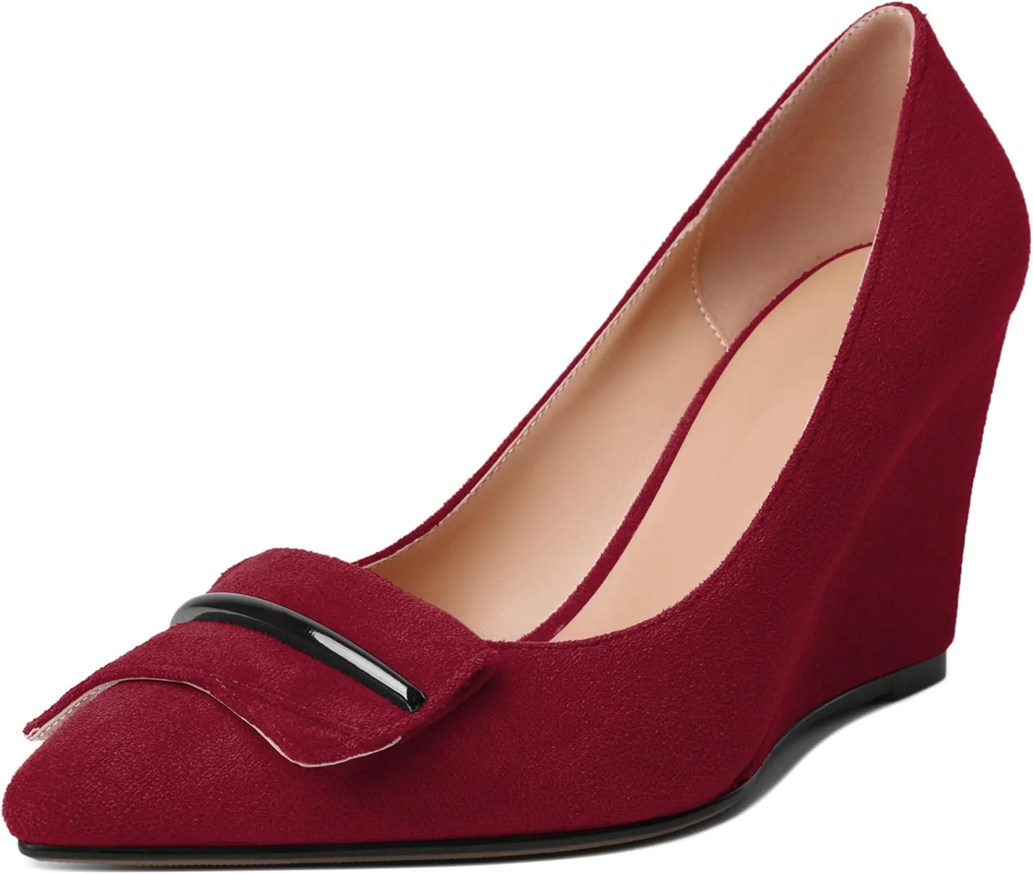 AUMOTED Women Wedge Heels Pumps Pointed Toe Slip on High Heeled Bow Heels Classic Wedge Heel Dress Shoes for Office Wedding Work Evening 3.5 Inches