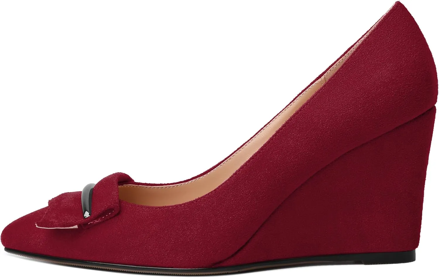 AUMOTED Women Wedge Heels Pumps Pointed Toe Slip on High Heeled Bow Heels Classic Wedge Heel Dress Shoes for Office Wedding Work Evening 3.5 Inches