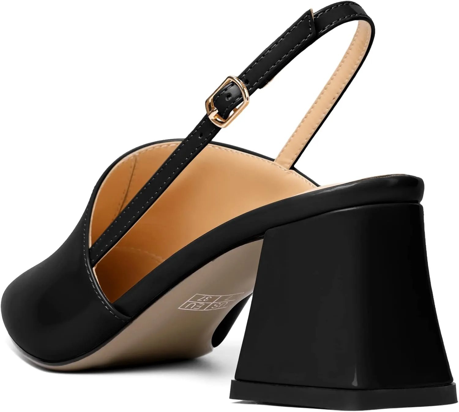 AUMOTED Women's Slingback Block Heels Pointed Closed Toe Patent Solid Mid Heel Pumps Chunky Dating Party Dress Shoes 2.5 Inch
