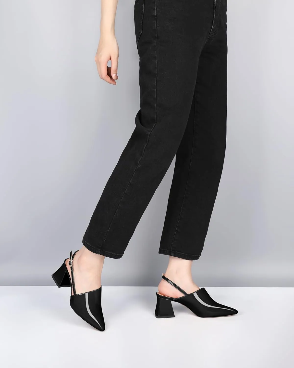 AUMOTED Women's Slingback Block Heels Pointed Closed Toe Patent Solid Mid Heel Pumps Chunky Dating Party Dress Shoes 2.5 Inch