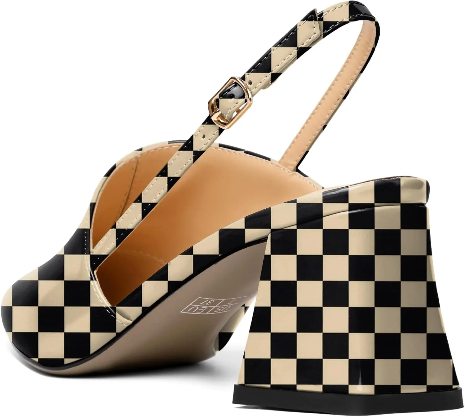 AUMOTED Women's Slingback Block Heels Pointed Closed Toe Patent Solid Mid Heel Pumps Chunky Dating Party Dress Shoes 2.5 Inch