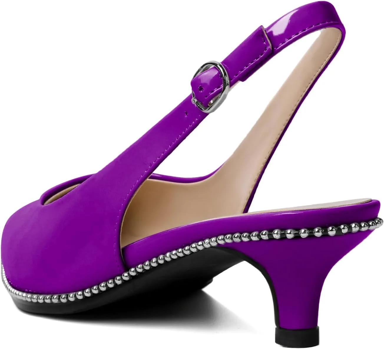 AUMOTED Women's Slingback Kitten Heels Pointed Toe Stiletto Low Heel Ankle-Strap with Beaded Pumps Dress Shoes 1.6 Inches