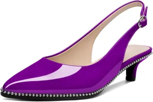 AUMOTED Women's Slingback Kitten Heels Pointed Toe Stiletto Low Heel Ankle-Strap with Beaded Pumps Dress Shoes 1.6 Inches