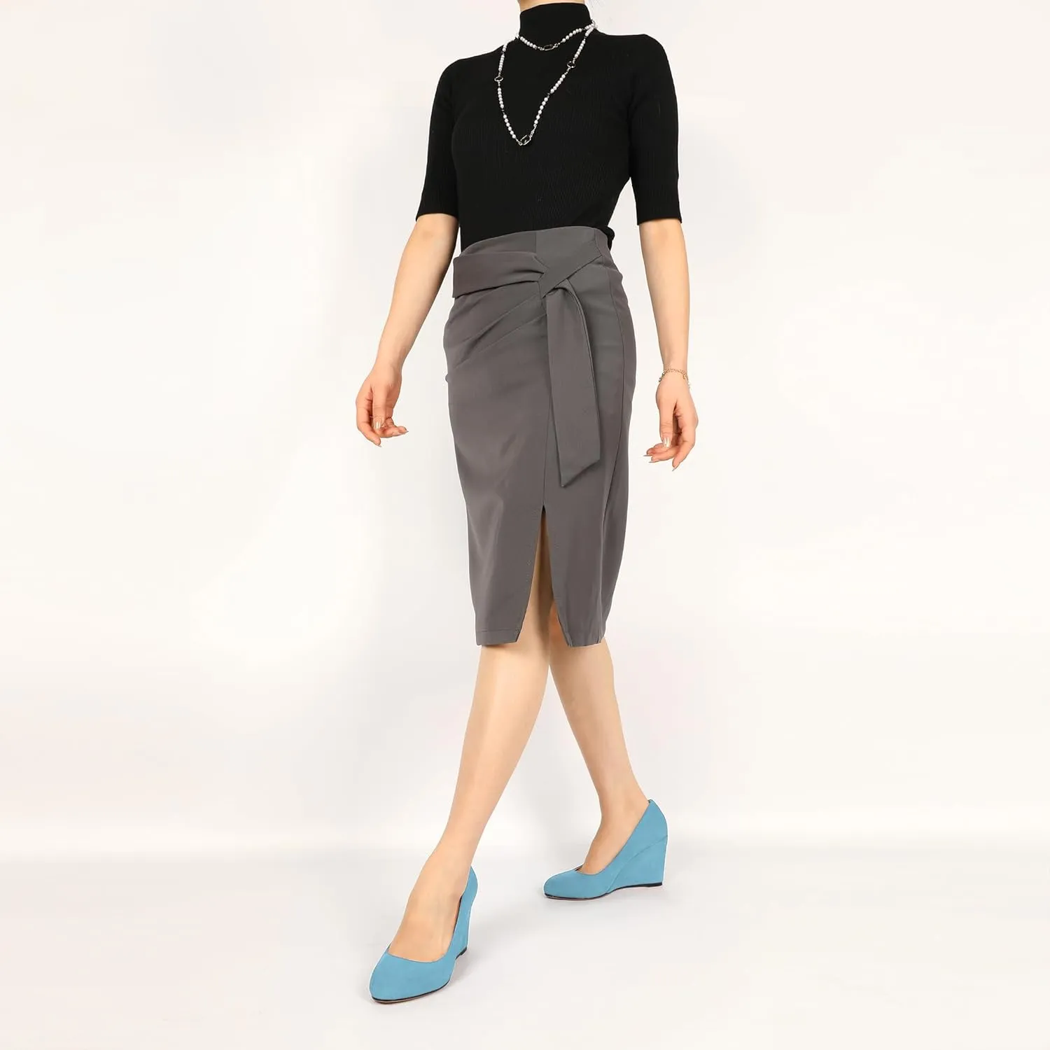 AUMOTED Women's Wedges Heel Pumps Solid Solid Closed Round Toe Wedge Pumps Slip On 3.5 Inch Wedge Suede Heels for Dress Working Evening