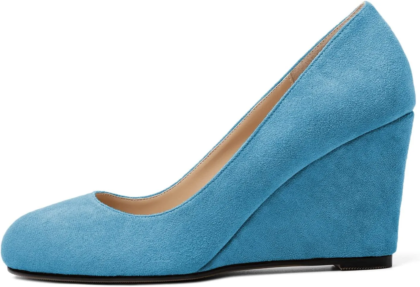 AUMOTED Women's Wedges Heel Pumps Solid Solid Closed Round Toe Wedge Pumps Slip On 3.5 Inch Wedge Suede Heels for Dress Working Evening