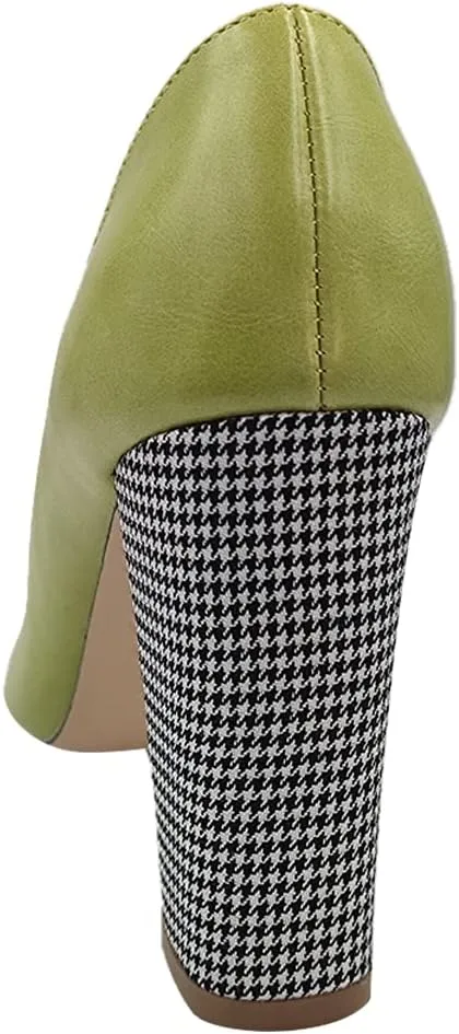 Axellion Pumps for Women, Houndstooth Heel Pumps Side Empty High Heels Pointed Toe Shoes Top Leather High Heel Shoes for Women