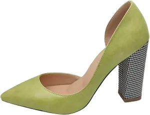 Axellion Pumps for Women, Houndstooth Heel Pumps Side Empty High Heels Pointed Toe Shoes Top Leather High Heel Shoes for Women